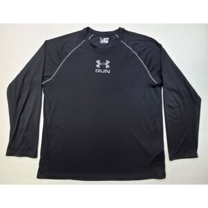 Actual Under Armour Run Shirt Mens 2XL Black Heatgear‎ Crew Stretch Wick Long